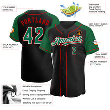 Load image into Gallery viewer, Custom Black Kelly Green-Red Authentic Raglan Sleeves Baseball Jersey
