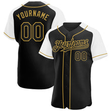 Load image into Gallery viewer, Custom Black White-Old Gold Authentic Raglan Sleeves Baseball Jersey
