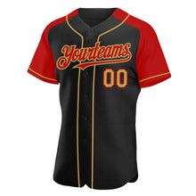 Load image into Gallery viewer, Custom Black Old Gold-Red Authentic Raglan Sleeves Baseball Jersey
