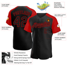 Load image into Gallery viewer, Custom Black Red Authentic Raglan Sleeves Baseball Jersey

