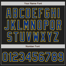 Load image into Gallery viewer, Custom Black Royal-Yellow Authentic Raglan Sleeves Baseball Jersey
