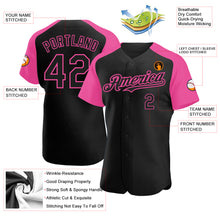 Load image into Gallery viewer, Custom Black Pink Authentic Raglan Sleeves Baseball Jersey
