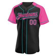 Load image into Gallery viewer, Custom Black Pink-Teal Authentic Raglan Sleeves Baseball Jersey
