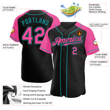 Load image into Gallery viewer, Custom Black Pink-Teal Authentic Raglan Sleeves Baseball Jersey
