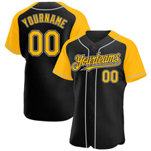 Load image into Gallery viewer, Custom Black Gold-Gray Authentic Raglan Sleeves Baseball Jersey
