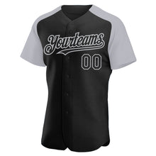Load image into Gallery viewer, Custom Black Gray Authentic Raglan Sleeves Baseball Jersey

