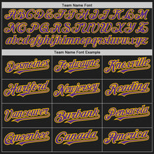 Load image into Gallery viewer, Custom Black Purple-Yellow Authentic Raglan Sleeves Baseball Jersey
