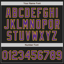 Load image into Gallery viewer, Custom Black Purple-Yellow Authentic Raglan Sleeves Baseball Jersey
