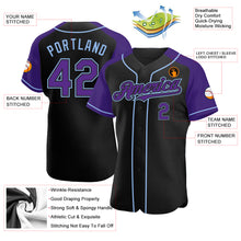 Load image into Gallery viewer, Custom Black Purple-Light Blue Authentic Raglan Sleeves Baseball Jersey

