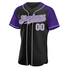 Load image into Gallery viewer, Custom Black Gray-Purple Authentic Raglan Sleeves Baseball Jersey
