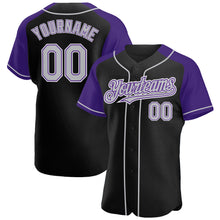 Load image into Gallery viewer, Custom Black Gray-Purple Authentic Raglan Sleeves Baseball Jersey
