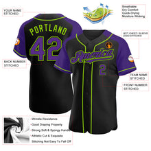 Load image into Gallery viewer, Custom Black Purple-Neon Green Authentic Raglan Sleeves Baseball Jersey
