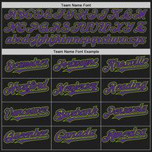 Load image into Gallery viewer, Custom Black Purple-Neon Green Authentic Raglan Sleeves Baseball Jersey
