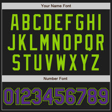 Load image into Gallery viewer, Custom Black Purple-Neon Green Authentic Raglan Sleeves Baseball Jersey
