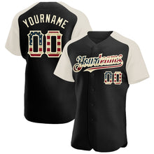 Load image into Gallery viewer, Custom Black Vintage USA Flag-Cream Authentic Raglan Sleeves Baseball Jersey
