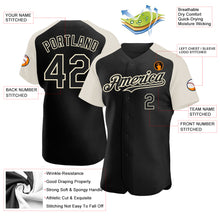 Load image into Gallery viewer, Custom Black Cream Authentic Raglan Sleeves Baseball Jersey
