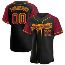Load image into Gallery viewer, Custom Black Crimson-Gold Authentic Raglan Sleeves Baseball Jersey
