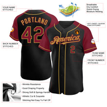 Load image into Gallery viewer, Custom Black Crimson-Old Gold Authentic Raglan Sleeves Baseball Jersey
