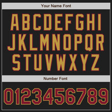 Load image into Gallery viewer, Custom Black Crimson-Old Gold Authentic Raglan Sleeves Baseball Jersey
