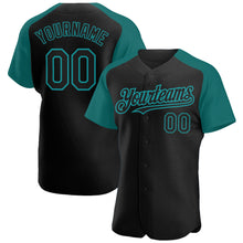 Load image into Gallery viewer, Custom Black Teal Authentic Raglan Sleeves Baseball Jersey
