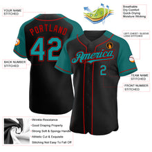 Load image into Gallery viewer, Custom Black Teal-Red Authentic Raglan Sleeves Baseball Jersey
