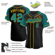 Load image into Gallery viewer, Custom Black Teal-Yellow Authentic Raglan Sleeves Baseball Jersey
