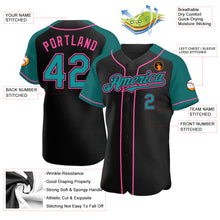 Load image into Gallery viewer, Custom Black Teal-Pink Authentic Raglan Sleeves Baseball Jersey
