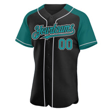 Load image into Gallery viewer, Custom Black Teal-Gray Authentic Raglan Sleeves Baseball Jersey

