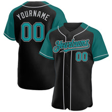 Load image into Gallery viewer, Custom Black Teal-Gray Authentic Raglan Sleeves Baseball Jersey
