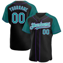 Load image into Gallery viewer, Custom Black Teal-Purple Authentic Raglan Sleeves Baseball Jersey
