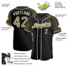 Load image into Gallery viewer, Custom Black Camo Olive-Cream Authentic Raglan Sleeves Baseball Jersey
