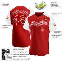 Load image into Gallery viewer, Custom Red White Authentic Raglan Sleeves Baseball Jersey
