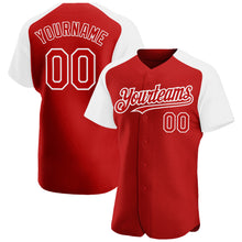 Load image into Gallery viewer, Custom Red White Authentic Raglan Sleeves Baseball Jersey
