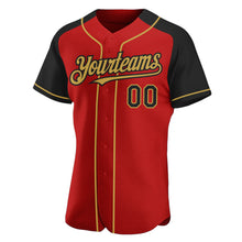 Load image into Gallery viewer, Custom Red Black-Old Gold Authentic Raglan Sleeves Baseball Jersey
