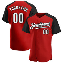 Load image into Gallery viewer, Custom Red White-Black Authentic Raglan Sleeves Baseball Jersey
