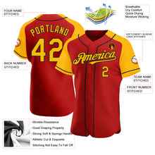 Load image into Gallery viewer, Custom Red Gold-Black Authentic Raglan Sleeves Baseball Jersey
