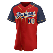 Load image into Gallery viewer, Custom Red Navy-Old Gold Authentic Raglan Sleeves Baseball Jersey
