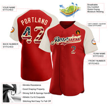 Load image into Gallery viewer, Custom Red Vintage USA Flag-Cream Authentic Raglan Sleeves Baseball Jersey
