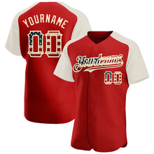Load image into Gallery viewer, Custom Red Vintage USA Flag-Cream Authentic Raglan Sleeves Baseball Jersey
