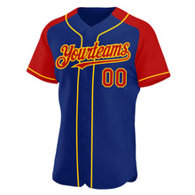 Load image into Gallery viewer, Custom Royal Red-Yellow Authentic Raglan Sleeves Baseball Jersey
