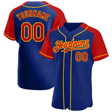 Load image into Gallery viewer, Custom Royal Red-Yellow Authentic Raglan Sleeves Baseball Jersey
