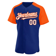 Load image into Gallery viewer, Custom Royal White-Orange Authentic Raglan Sleeves Baseball Jersey
