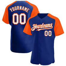 Load image into Gallery viewer, Custom Royal White-Orange Authentic Raglan Sleeves Baseball Jersey
