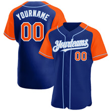 Load image into Gallery viewer, Custom Royal Orange-Light Blue Authentic Raglan Sleeves Baseball Jersey
