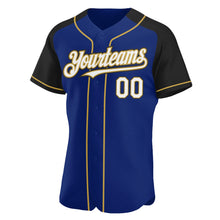 Load image into Gallery viewer, Custom Royal White Black-Old Gold Authentic Raglan Sleeves Baseball Jersey
