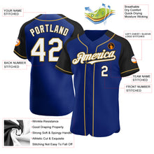 Load image into Gallery viewer, Custom Royal White Black-Old Gold Authentic Raglan Sleeves Baseball Jersey
