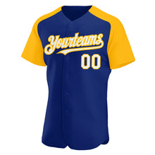 Load image into Gallery viewer, Custom Royal White-Gold Authentic Raglan Sleeves Baseball Jersey

