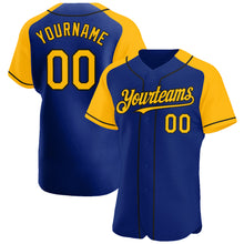 Load image into Gallery viewer, Custom Royal Gold-Black Authentic Raglan Sleeves Baseball Jersey

