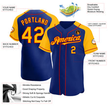 Load image into Gallery viewer, Custom Royal Gold-Red Authentic Raglan Sleeves Baseball Jersey
