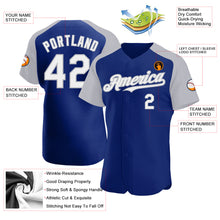 Load image into Gallery viewer, Custom Royal White-Gray Authentic Raglan Sleeves Baseball Jersey
